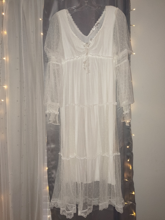 American Vintage Dresses & Skirts - Vintage NWT Princess D White Swiss Dot Lace Cottagecore Prairie Dress Size L